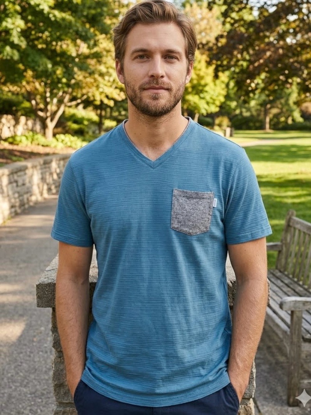 🖤NWOT Calvin Klein Classic V-Neck Pocket T-Shirt in Teal Blue Size Large